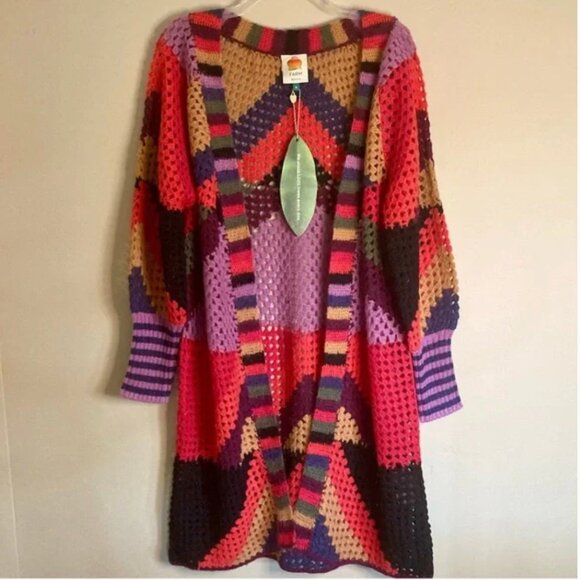 Farm Rio Juliana Stripes Cardigan Sweater Open Crochet  $295 NWT - Picture 8 of 8